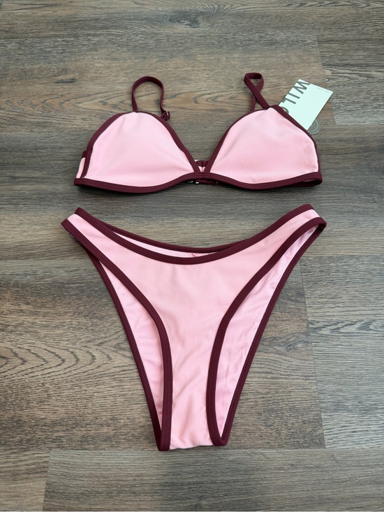Wilo The Label Other - NWT Wilo The Label Candy Pink Contrast Trim Bikini Set Ribbed Two Piece S/XS